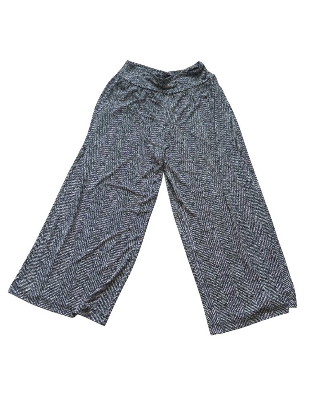 Clara Sun Woo Women's Wide Leg Pants M Comfort Herringbone High Rise Black White